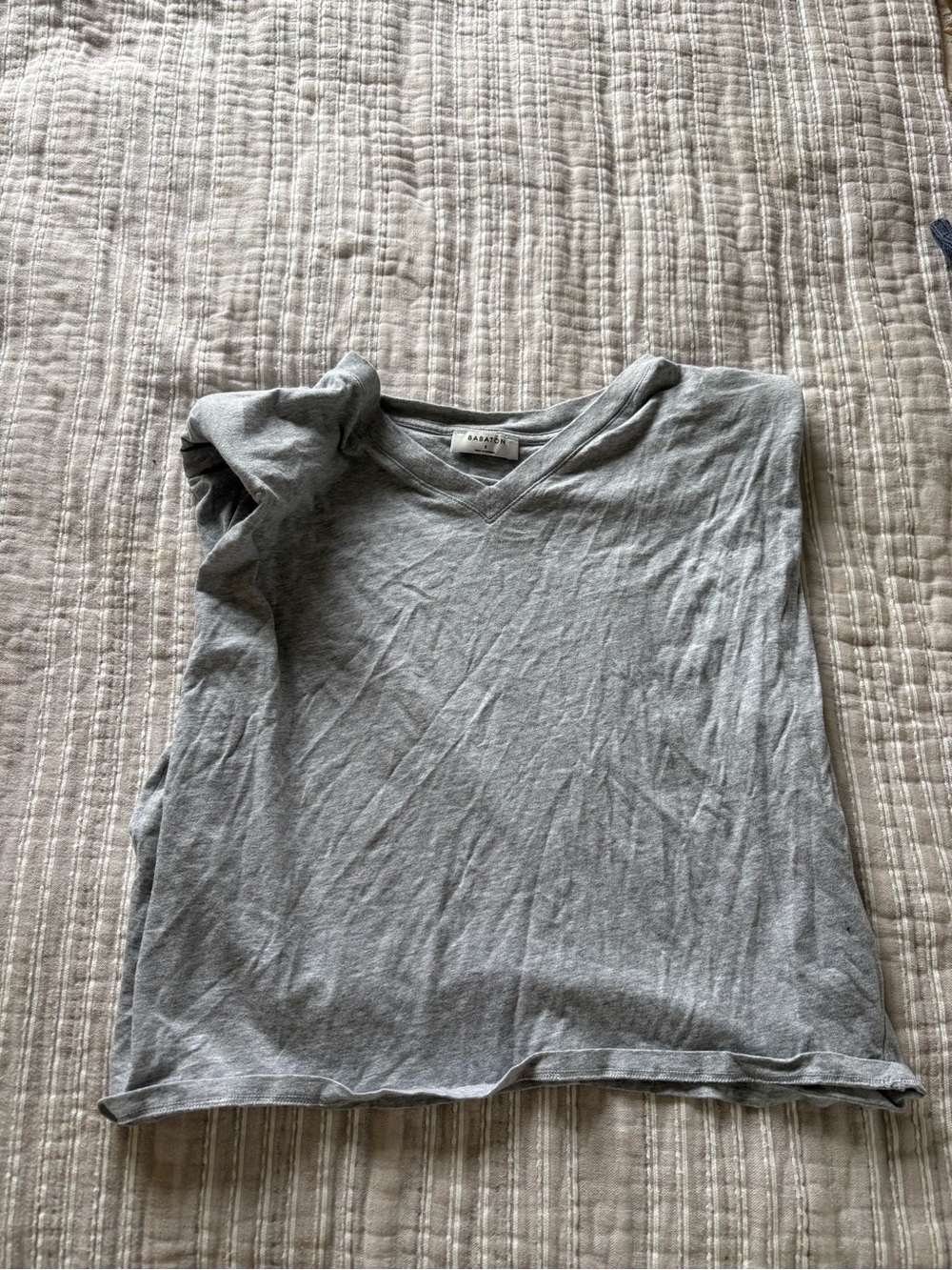 Aritzia Gray V-Neck Short Sleeve Top